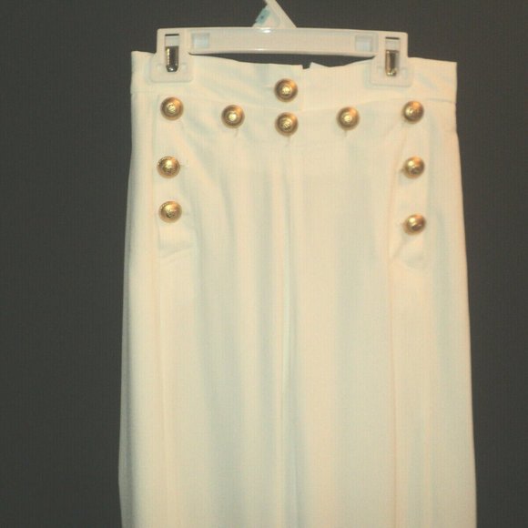 NEW Cache Pants White Size 4 Gold Crest Buttons Straight Leg Lined Made in USA - Picture 2 of 8